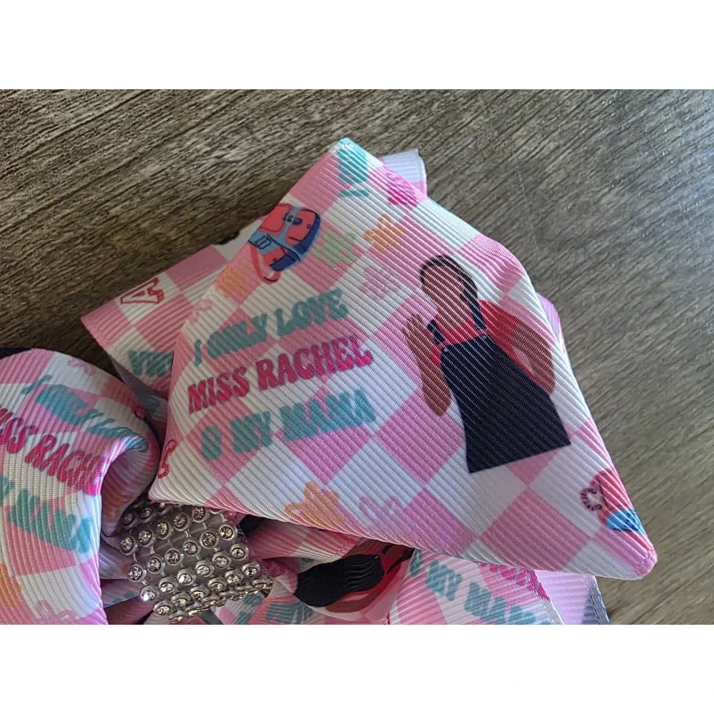 Miss Rachel Inspired Hair Bow Set 2pc Pink Grosgrain Boutique Alligator Clip